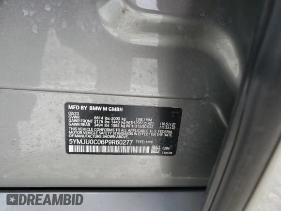 ✅ 2023 BMW X5 M • VIN: 5YMJU0C06P9R60277 • Lot: 46656085. Wystawiony na Copart z przebiegiem 28 163 mil. Bezpłatny archiwum sprzedaży aukcyjnych z USA i szczegółowy raport historii pojazdu na DreamBid. Zdjęcie 13.