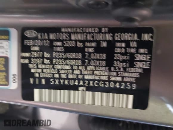 ✅ 2012 Kia Sorento EX • VIN: 5XYKU4A2XCG304259 • Lot: 43828250. Wystawiony na IAAI z przebiegiem 247 443 mil. Bezpłatny archiwum sprzedaży aukcyjnych z USA i szczegółowy raport historii pojazdu na DreamBid. Zdjęcie 9.