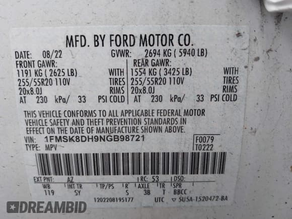 ✅ 2022 Ford Explorer XLT • VIN: 1FMSK8DH9NGB98721 • Лот: 43573141. Опубликован ранее на IAAI с пробегом 40 840 миль. Бесплатный доступ к архиву аукционных продаж из США и подробный отчёт об истории автомобиля на DreamBid. Изображение 9.