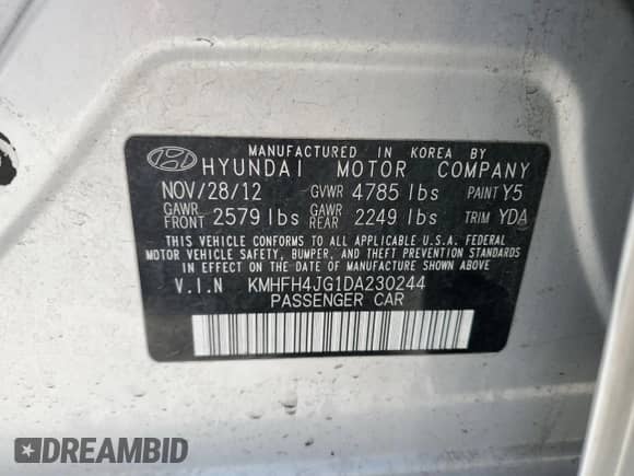 2013 Hyundai Azera с VIN KMHFH4JG1DA230244, выставлен на аукционе Copart как лот 51990655 с пробегом 150 607 миль миль и Списание • Salvage title. История ставок и продаж доступна на DreamBid. Изображение 12.