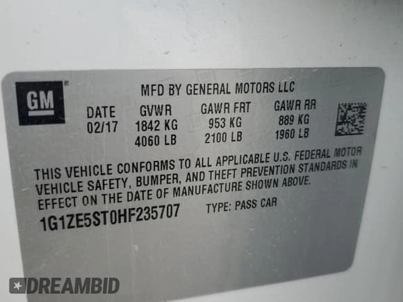 ✅ 2017 Chevrolet Malibu LT • VIN: 1G1ZE5ST0HF235707 • Lot: 85899035. Listed on Copart with 108,185 mi. Free auction sales archive from the USA and detailed vehicle history report at DreamBid. Image 12.