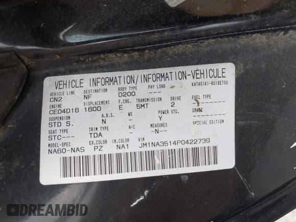 ✅ 1993 Mazda MX-5 Miata • VIN: JM1NA3514P0422739 • Lot: 42826885. Listed on IAAI with 137,718 mi. Free auction sales archive from the USA and detailed vehicle history report at DreamBid. Image 9.