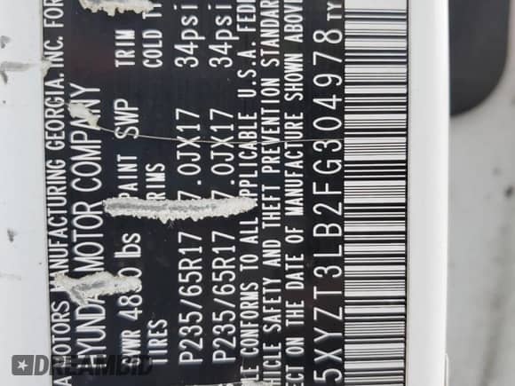 ✅ 2015 Hyundai Santa Fe • VIN: 5XYZT3LB2FG304978 • Lot: 90445875. Listed on Copart with 175,188 mi. Free auction sales archive from the USA and detailed vehicle history report at DreamBid. Image 13.