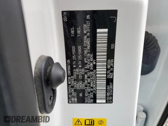 ✅ 2016 Lexus RX 350 • VIN: JTJBZMCA4G2009256 • Lot: 84762225. Listed on Copart with 73,105 mi. Free auction sales archive from the USA and detailed vehicle history report at DreamBid. Image 14.