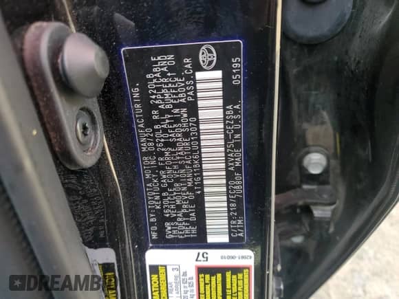 2020 Toyota Camry SE with VIN 4T1G11BK6LU013070, listed as a Copart auction lot 81112515 with 75,909 mi miles and Clean title. Bid and sale history available at DreamBid. Image 12.