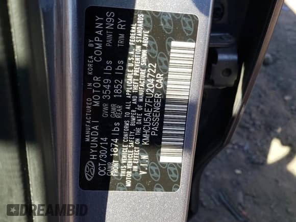 ✅ 2015 Hyundai Accent Sport • VIN: KMHCU5AE7FU204722 • Lot: 46551873. Listed on Copart with 37,371 mi miles. Access the free auction sales archive from the USA and view a detailed vehicle history report at DreamBid. Image 12.