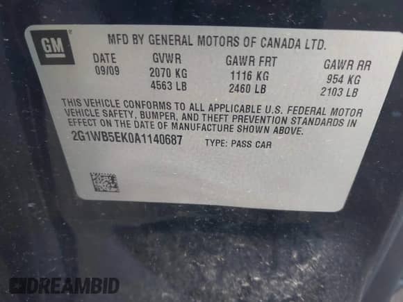 2010 Chevrolet Impala LT z VIN 2G1WB5EK0A1140687, wystawiony jako IAAI lot #43470217 z przebiegiem Nie podano mil oraz . Historia ofert i sprzedaży dostępna na DreamBid. Obrazek 9.