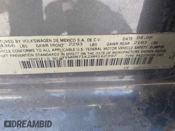 ✅ 2008 Volkswagen Jetta SE • VIN: 3VWRM71K28M162397 • Лот: 42926990. Опубликован ранее на IAAI с пробегом 149 935 миль. Бесплатный доступ к архиву аукционных продаж из США и подробный отчёт об истории автомобиля на DreamBid. Изображение 9.