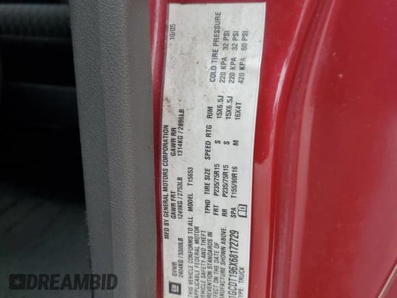 ✅ 2006 Chevrolet Colorado 1LT • VIN: 1GCDT196X68172729 • Lot: 62220515. Listed on Copart with 107,706 mi. Free auction sales archive from the USA and detailed vehicle history report at DreamBid. Image 12.