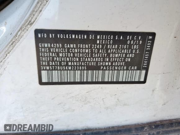 ✅ 2019 Volkswagen Jetta S • VIN: 3VW5T7BU5KM223895 • Lot: 64507645. Listed on Copart with 87,693 mi. Free auction sales archive from the USA and detailed vehicle history report at DreamBid. Image 12.