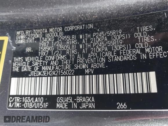 ✅ 2010 Toyota Highlander Limited • VIN: JTEDK3EH2A2156022 • Lot: 41683741. Listed on IAAI with 165,099 mi. Free auction sales archive from the USA and detailed vehicle history report at DreamBid. Image 9.