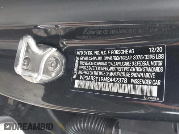 ✅ 2021 Porsche Taycan 4S • VIN: WP0AB2Y19MSA42378 • Lot: 42589549. Listed on IAAI with Not provided. Free auction sales archive from the USA and detailed vehicle history report at DreamBid. Image 8.