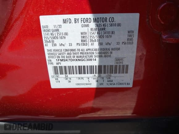 ✅ 2022 Ford Explorer XLT • VIN: 1FMSK7DHXNGC30814 • Lot: 42143368. Wystawiony na IAAI z przebiegiem 39 755 mil. Bezpłatny archiwum sprzedaży aukcyjnych z USA i szczegółowy raport historii pojazdu na DreamBid. Zdjęcie 9.