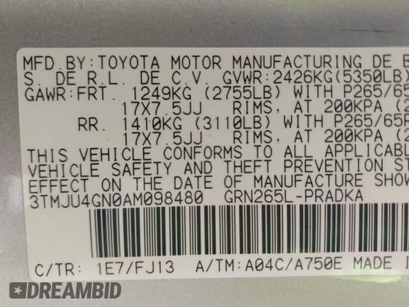 ✅ 2010 Toyota Tacoma PreRunner • VIN: 3TMJU4GN0AM098480 • Lot: 43012796. Listed on IAAI with Not provided. Free auction sales archive from the USA and detailed vehicle history report at DreamBid. Image 9.