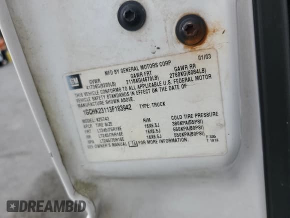 ✅ 2003 Chevrolet Silverado 2500HD LS • VIN: 1GCHK23113F183942 • Lot: 71464565. Listed on Copart with 250,336 mi. Free auction sales archive from the USA and detailed vehicle history report at DreamBid. Image 12.