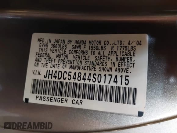 ✅ 2004 Acura RSX • VIN: JH4DC54844S017415 • Лот: 42432831. Опубликован ранее на IAAI с пробегом 208 707 миль. Бесплатный доступ к архиву аукционных продаж из США и подробный отчёт об истории автомобиля на DreamBid. Изображение 9.