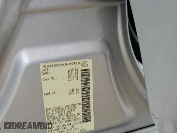 ✅ 2015 Nissan Altima SL • VIN: 1N4AL3AP3FN341578 • Lot: 86623935. Listed on Copart with 127,259 mi. Free auction sales archive from the USA and detailed vehicle history report at DreamBid. Image 13.