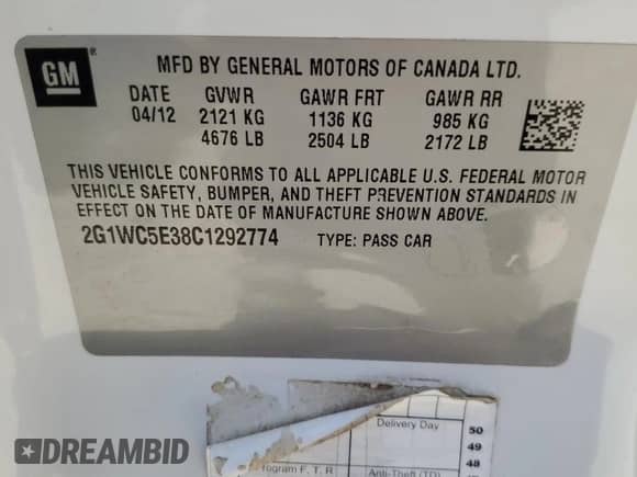 2012 Chevrolet Impala LTZ z VIN 2G1WC5E38C1292774, wystawiony jako Copart lot #63310415 z przebiegiem 153 804 mil mil oraz Szkoda całkowita • Salvage title. Historia ofert i sprzedaży dostępna na DreamBid. Obrazek 12.