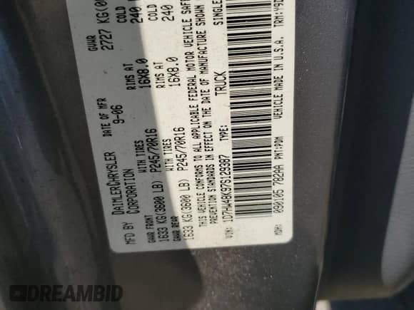 2007 Dodge Dakota SLT с VIN 1D7HW48K97S129387, выставлен на аукционе Copart как лот 74878664 с пробегом 137 525 миль миль и Списание • Salvage title. История ставок и продаж доступна на DreamBid. Изображение 14.