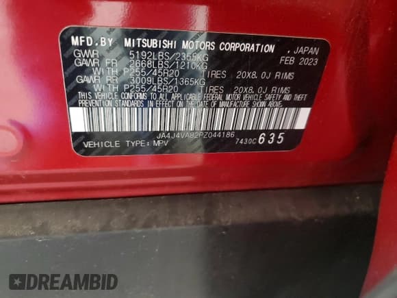 ✅ 2023 Mitsubishi Outlander SEL • VIN: JA4J4VA82PZ044186 • Lot: 84542815. Listed on Copart with 34,211 mi. Free auction sales archive from the USA and detailed vehicle history report at DreamBid. Image 14.