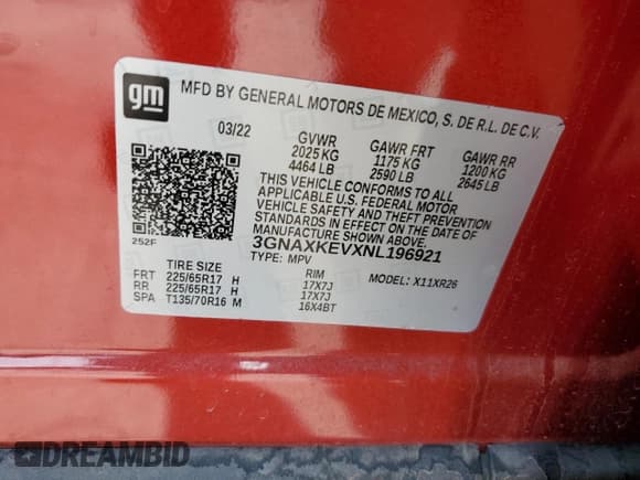 ✅ 2022 Chevrolet Equinox LT • VIN: 3GNAXKEVXNL196921 • Лот: 71256155. Опубликован ранее на Copart с пробегом 106 949 миль. Бесплатный доступ к архиву аукционных продаж из США и подробный отчёт об истории автомобиля на DreamBid. Изображение 14.