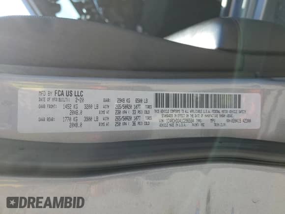 2020 Dodge Durango GT Plus with VIN 1C4RDHDG4LC296564, listed as a Copart auction lot 81805625 with 72,028 mi miles and Salvage title. Bid and sale history available at DreamBid. Image 13.