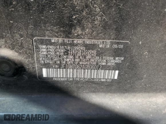 ✅ 2010 Subaru WRX WRX • VIN: JF1GH7G62AG806012 • Лот: 64123845. Опубликован ранее на Copart с пробегом 155 254 миль. Бесплатный доступ к архиву аукционных продаж из США и подробный отчёт об истории автомобиля на DreamBid. Изображение 12.