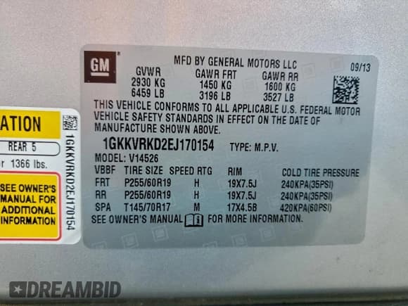 ✅ 2014 GMC Acadia SLT • VIN: 1GKKVRKD2EJ170154 • Lot: 94749135. Wystawiony na Copart z przebiegiem 115 407 mil. Bezpłatny archiwum sprzedaży aukcyjnych z USA i szczegółowy raport historii pojazdu na DreamBid. Zdjęcie 14.