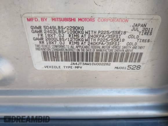 2012 Mitsubishi Outlander SE с VIN JA4JT3AW1CU002282, выставлен на аукционе IAAI как лот 42991230 с пробегом 94 223 миль миль и . История ставок и продаж доступна на DreamBid. Изображение 9.