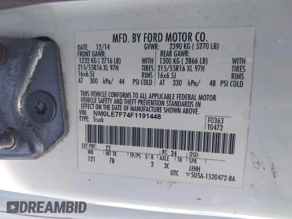 ✅ 2015 Ford Transit Connect XLT • VIN: NM0LE7F74F1191448 • Lot: 43791912. Listed on IAAI with 104,743 mi. Free auction sales archive from the USA and detailed vehicle history report at DreamBid. Image 9.