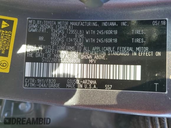 ✅ 2018 Toyota Highlander LE Plus • VIN: 5TDZZRFH1JS268908 • Lot: 80358425. Wystawiony na Copart z przebiegiem 103 665 mil. Bezpłatny archiwum sprzedaży aukcyjnych z USA i szczegółowy raport historii pojazdu na DreamBid. Zdjęcie 13.