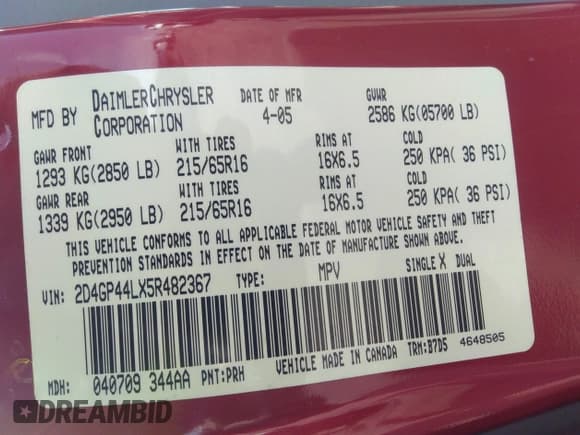 ✅ 2005 Dodge Caravan SXT • VIN: 2D4GP44LX5R482367 • Лот: 40888369. Опубликован ранее на IAAI с пробегом 91 520 миль. Бесплатный доступ к архиву аукционных продаж из США и подробный отчёт об истории автомобиля на DreamBid. Изображение 9.