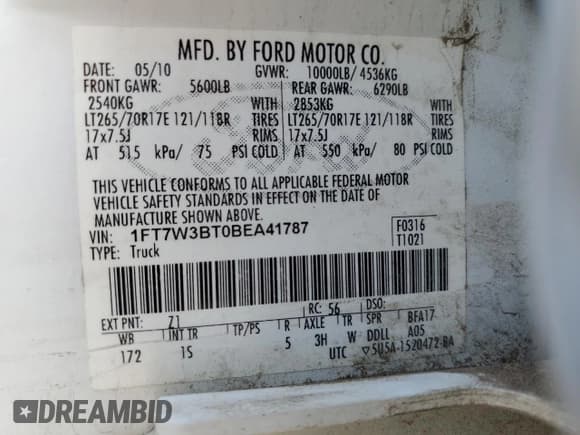 ✅ 2011 Ford F-350 Platinum • VIN: 1FT7W3BT0BEA41787 • Lot: 62954785. Listed on Copart with 204,650 mi. Free auction sales archive from the USA and detailed vehicle history report at DreamBid. Image 12.