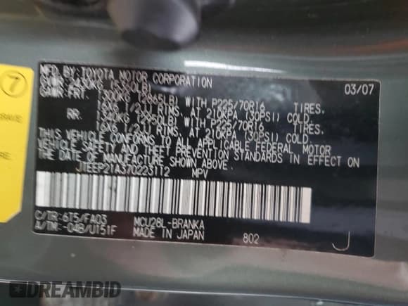 ✅ 2007 Toyota Highlander w/3rd Row • VIN: JTEEP21A370223112 • Lot: 92076145. Listed on Copart with Not provided. Free auction sales archive from the USA and detailed vehicle history report at DreamBid. Image 13.