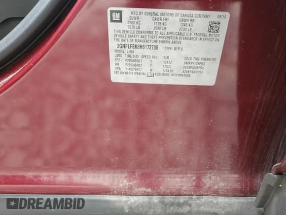 ✅ 2017 Chevrolet Equinox LT • VIN: 2GNFLFEK8H6172706 • Лот: 65322634. Опубликован ранее на Copart с пробегом 55 930 миль. Бесплатный доступ к архиву аукционных продаж из США и подробный отчёт об истории автомобиля на DreamBid. Изображение 13.