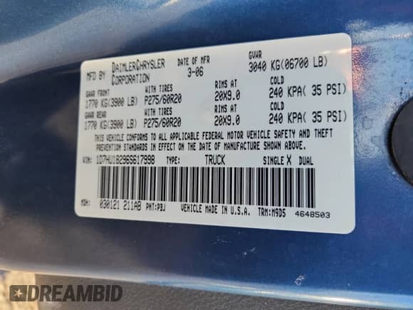 2006 Dodge 1500 SLT z VIN 1D7HU18296S617998, wystawiony jako Copart lot #87463595 z przebiegiem 281 726 mil mil oraz Szkoda całkowita • Salvage title. Historia ofert i sprzedaży dostępna na DreamBid. Obrazek 12.