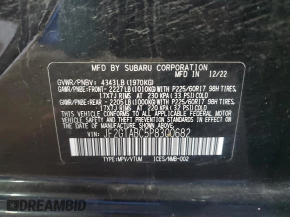 ✅ 2023 Subaru Crosstrek • VIN: JF2GTABC5P8300682 • Лот: 63989185. Опубликован ранее на Copart с пробегом Не указан. Бесплатный доступ к архиву аукционных продаж из США и подробный отчёт об истории автомобиля на DreamBid. Изображение 13.