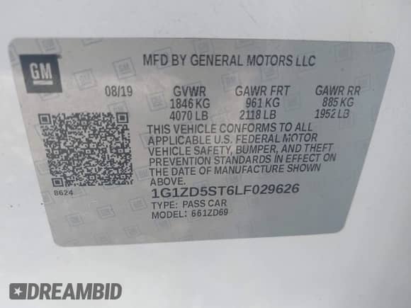 2020 Chevrolet Malibu LT with VIN 1G1ZD5ST6LF029626, listed as a IAAI auction lot 43044724 with 92,413 mi miles and . Bid and sale history available at DreamBid. Image 9.