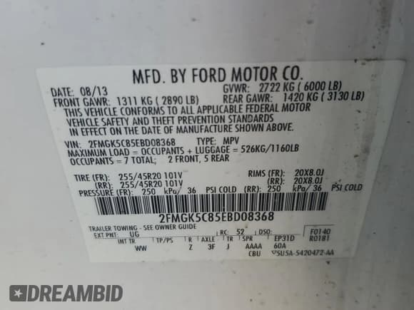 ✅ 2014 Ford Flex SEL • VIN: 2FMGK5C85EBD08368 • Lot: 82240155. Listed on Copart with 189,192 mi. Free auction sales archive from the USA and detailed vehicle history report at DreamBid. Image 12.