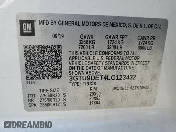 ✅ 2020 GMC Sierra 1500 SLT • VIN: 3GTU9DET4LG123432 • Лот: 63318025. Опубликован ранее на Copart с пробегом 54 735 миль. Бесплатный доступ к архиву аукционных продаж из США и подробный отчёт об истории автомобиля на DreamBid. Изображение 12.