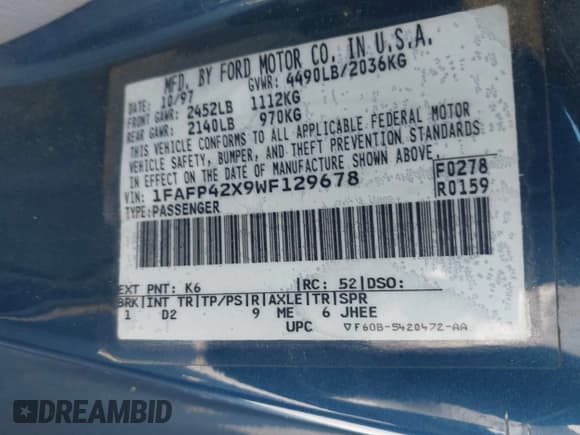 ✅ 1998 Ford Mustang GT • VIN: 1FAFP42X9WF129678 • Lot: 42214110. Listed on IAAI with 132,710 mi. Free auction sales archive from the USA and detailed vehicle history report at DreamBid. Image 9.