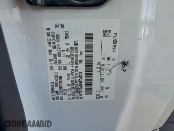 ✅ 2022 Ford F-250 XL • VIN: 1FTBF2A60NED45920 • Lot: 96465685. Wystawiony na Copart z przebiegiem Nie podano. Bezpłatny archiwum sprzedaży aukcyjnych z USA i szczegółowy raport historii pojazdu na DreamBid. Zdjęcie 12.