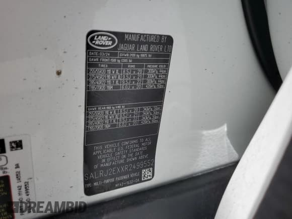 ✅ 2024 Land Rover Discovery S • VIN: SALRJ2EXXR2499552 • Lot: 60152625. Listed on Copart with 11,417 mi. Free auction sales archive from the USA and detailed vehicle history report at DreamBid. Image 13.