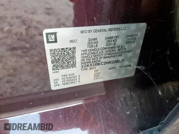 ✅ 2017 GMC Yukon SLT • VIN: 1GKS1BKC2HR338035 • Lot: 85861125. Listed on Copart with 107,606 mi. Free auction sales archive from the USA and detailed vehicle history report at DreamBid. Image 13.