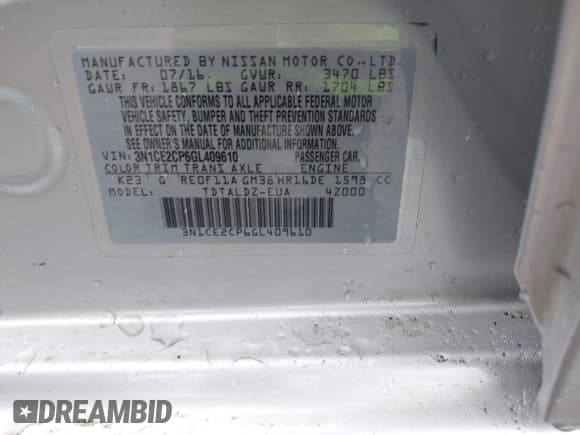 ✅ 2016 Nissan Note S • VIN: 3N1CE2CP6GL409610 • Lot: 42404655. Listed on IAAI with 70,507 mi. Free auction sales archive from the USA and detailed vehicle history report at DreamBid. Image 9.