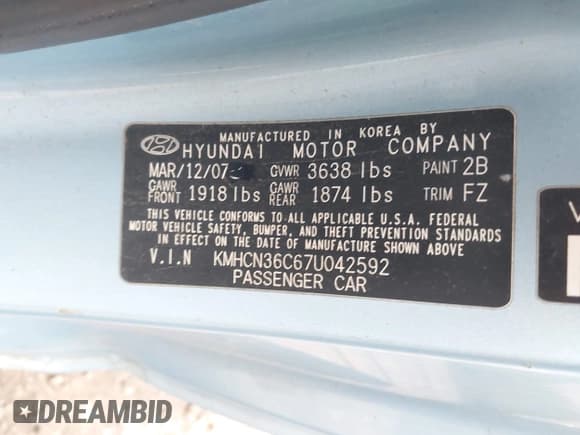 ✅ 2007 Hyundai Accent SE • VIN: KMHCN36C67U042592 • Лот: 42023579. Опубликован ранее на IAAI с пробегом 205 000 миль. Бесплатный доступ к архиву аукционных продаж из США и подробный отчёт об истории автомобиля на DreamBid. Изображение 9.