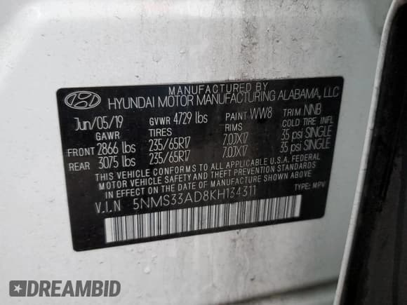 ✅ 2019 Hyundai Santa Fe SEL • VIN: 5NMS33AD8KH134311 • Lot: 39365284. Wystawiony na Copart z przebiegiem 22 812 mil. Bezpłatny archiwum sprzedaży aukcyjnych z USA i szczegółowy raport historii pojazdu na DreamBid. Zdjęcie 13.