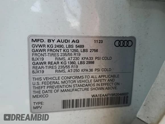 ✅ 2024 Audi Q5 S line Premium Plus • VIN: WA1EAAFY9R2046637 • Lot: 67270545. Listed on Copart with 20,478 mi. Free auction sales archive from the USA and detailed vehicle history report at DreamBid. Image 12.
