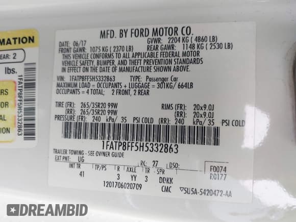 ✅ 2017 Ford Mustang GT Premium • VIN: 1FATP8FF5H5332863 • Lot: 43455995. Wystawiony na IAAI z przebiegiem 114 211 mil. Bezpłatny archiwum sprzedaży aukcyjnych z USA i szczegółowy raport historii pojazdu na DreamBid. Zdjęcie 9.