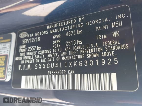 ✅ 2019 Kia Optima EX • VIN: 5XXGU4L1XKG301925 • Lot: 43280584. Wystawiony na IAAI z przebiegiem 151 744 mil. Bezpłatny archiwum sprzedaży aukcyjnych z USA i szczegółowy raport historii pojazdu na DreamBid. Zdjęcie 9.